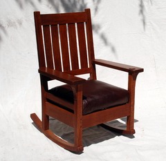 Early Gustav Stickley Rocking Chair, original finish, signed large early red decal Stickley in rectangle 1901 to 1903